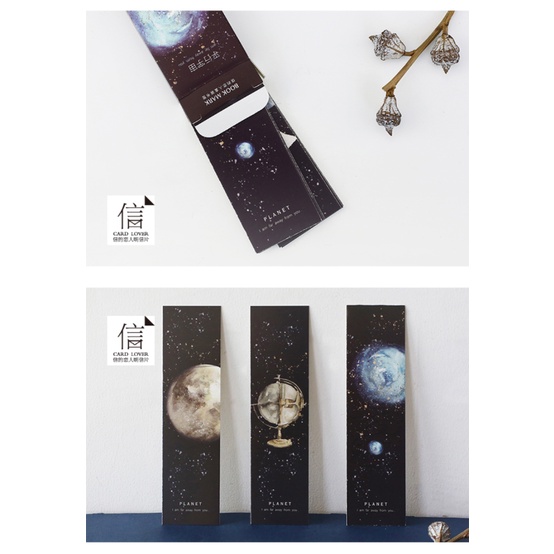 Hộp 30 Thẻ Ghi Chú Đánh Dấu Trang Sách Hình Hành Tinh Ngôi Sao Vũ Trụ