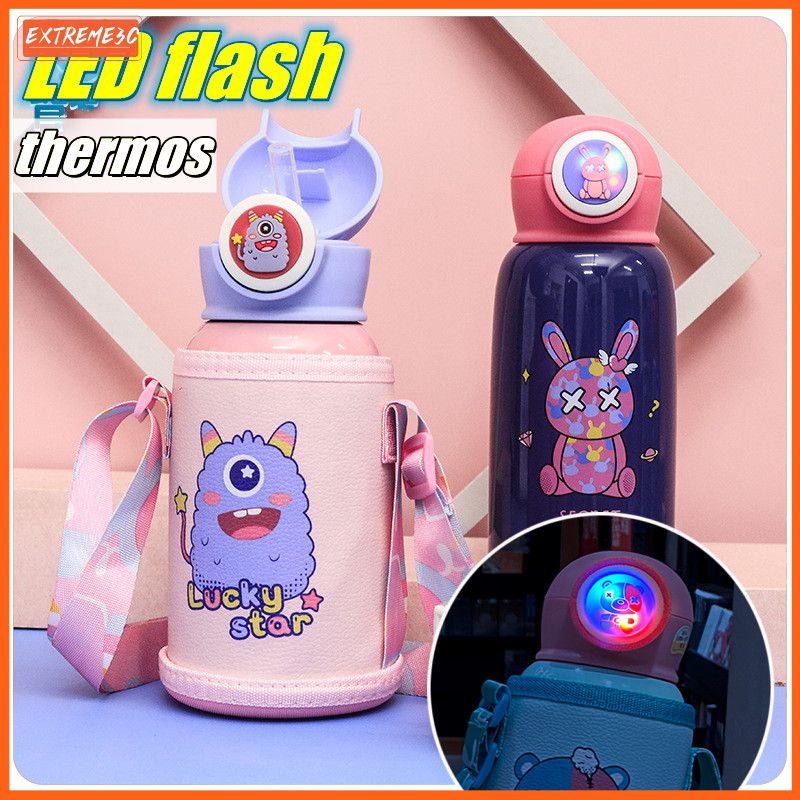 Cá Tuyết 500Ml Trẻ Em Straw Cup Có Đèn Led Sáng Bình Giữ Nhiệt Thermos 316 Thép Không Gỉ Cách Nhiệt Cup Đèn Chân Không di Động Nước Cho Bé Tumbler Có Ống Hút