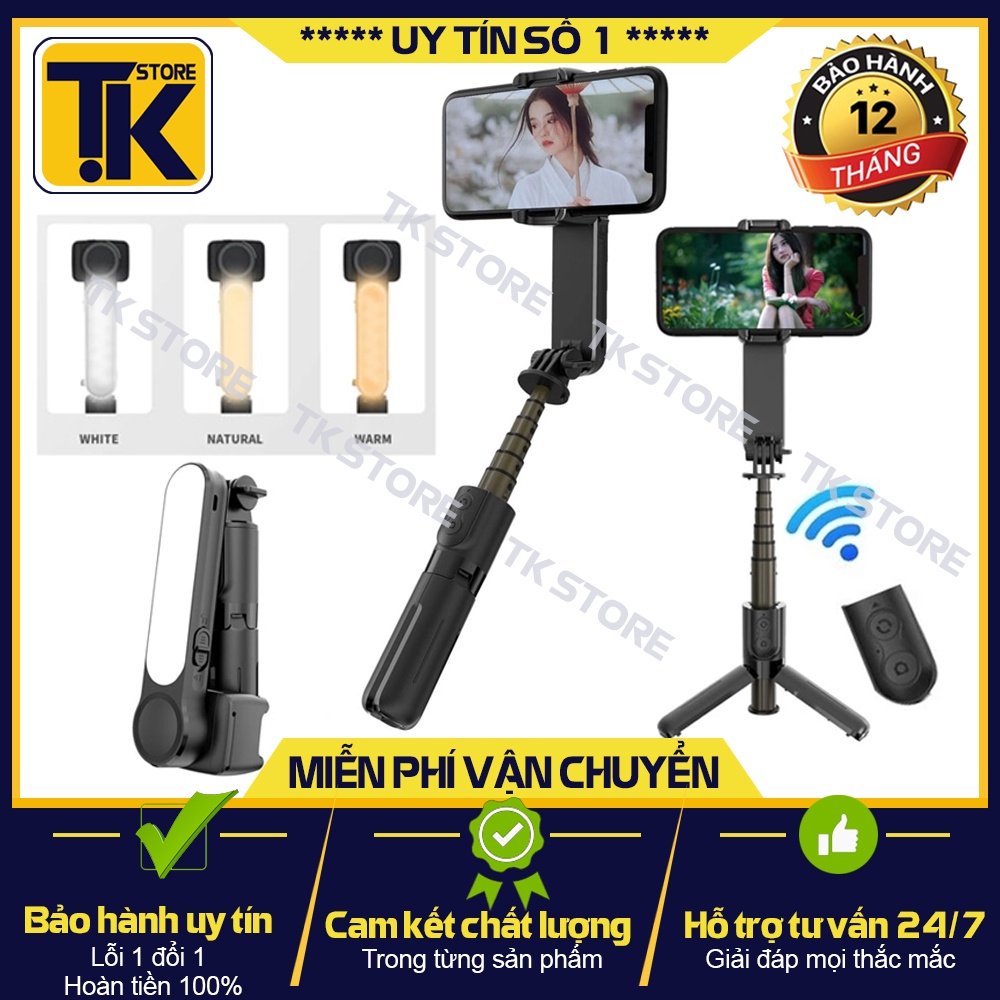 Gậy Chống Rung Gimbal Stabilizer L09 Có Đèn , Có 3 Chân Đỡ, Tặng Kèm Nút Bấm BLT Hàng Cao Cấp - BẢO HÀNH ĐỔI MỚi