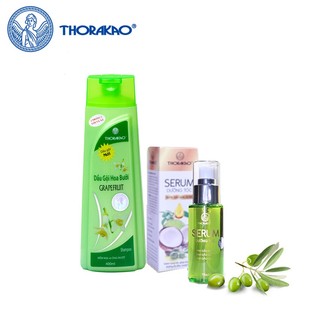 Bộ sản phẩm dưỡng tóc và ngăn rụng tóc thiên nhiên hoàn hảo từ thorakao - gội hoa bưởi + serum bưởi 75ml