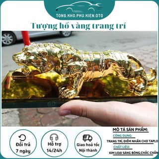 Tượng Hổ Vàng Hợp Kim Trang Trí Taplo Xe, Bàn Làm Việc (Có Nước Hoa)