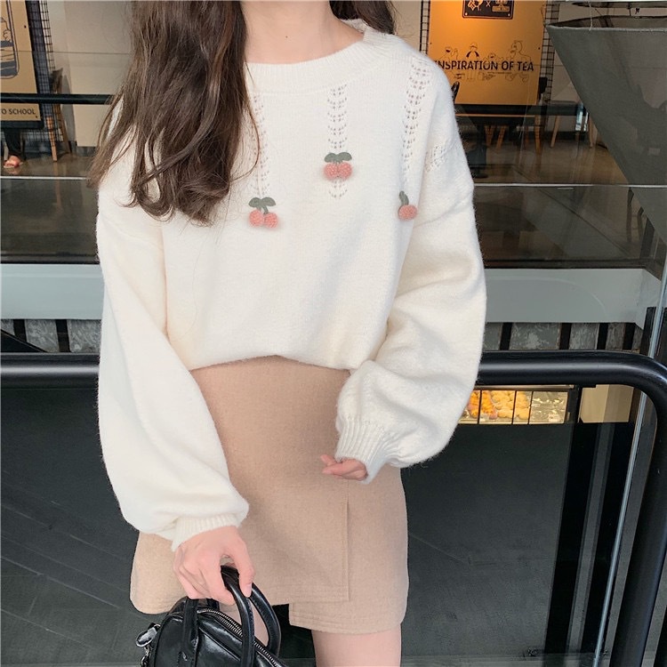 IELGY    Áo sweater Dệt Kim Phong Cách Hàn Quốc Xinh Xắn Cho Nữ