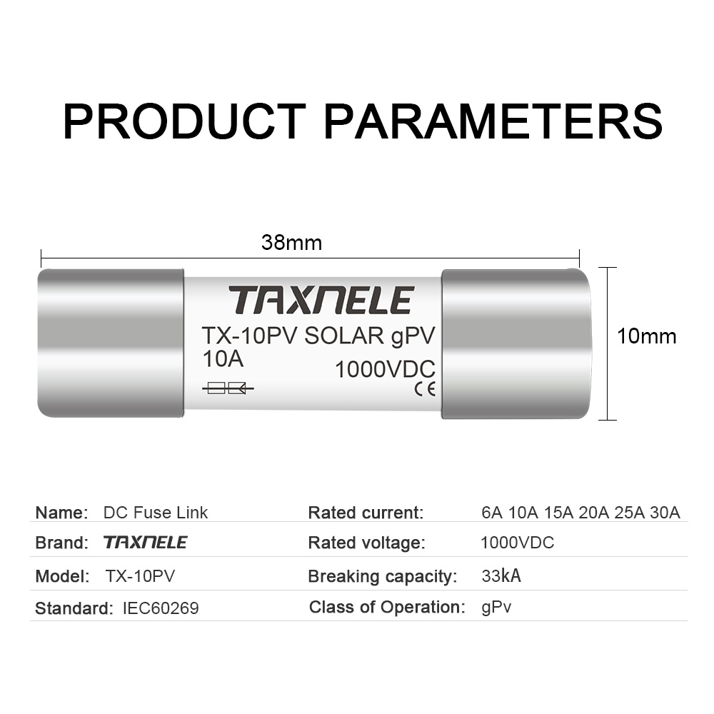 Cầu Chì Năng Lượng Mặt Trời 1000V PV 6A 10A 15A 20A 25A 30A 10 * 38MM