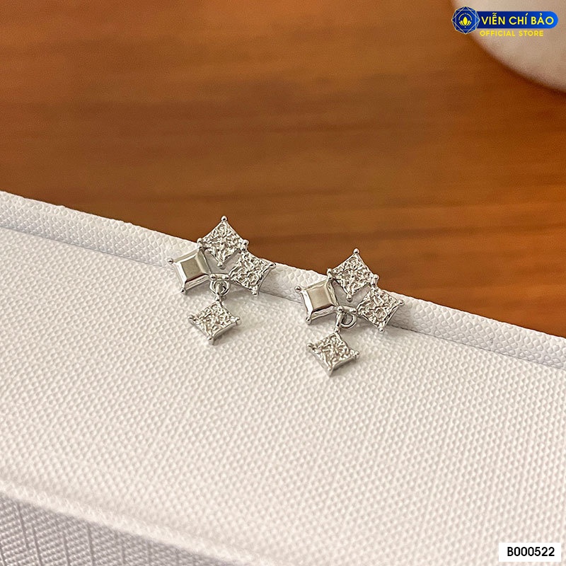 Bông tai bạc nữ vuông cách điệu chất liệu bạc 925 thời trang phụ kiện trang sức Viễn Chí Bảo B000522