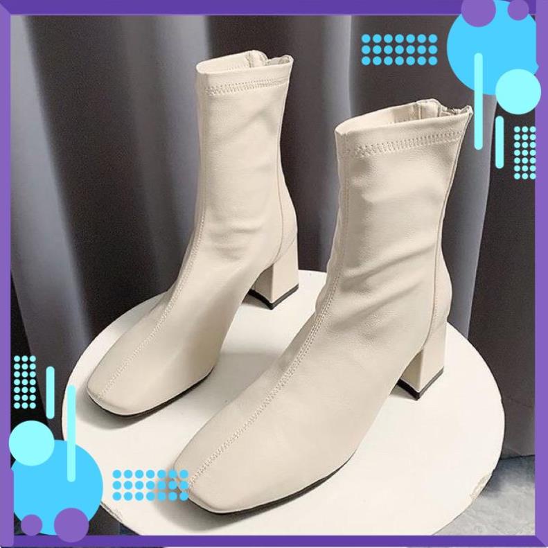 Free ship Bốt nữ gót vuông da xịn dọc giữa khoá sau Cao Cấp, giày boots nữ cổ lửng da mềm thời trang siêu sale