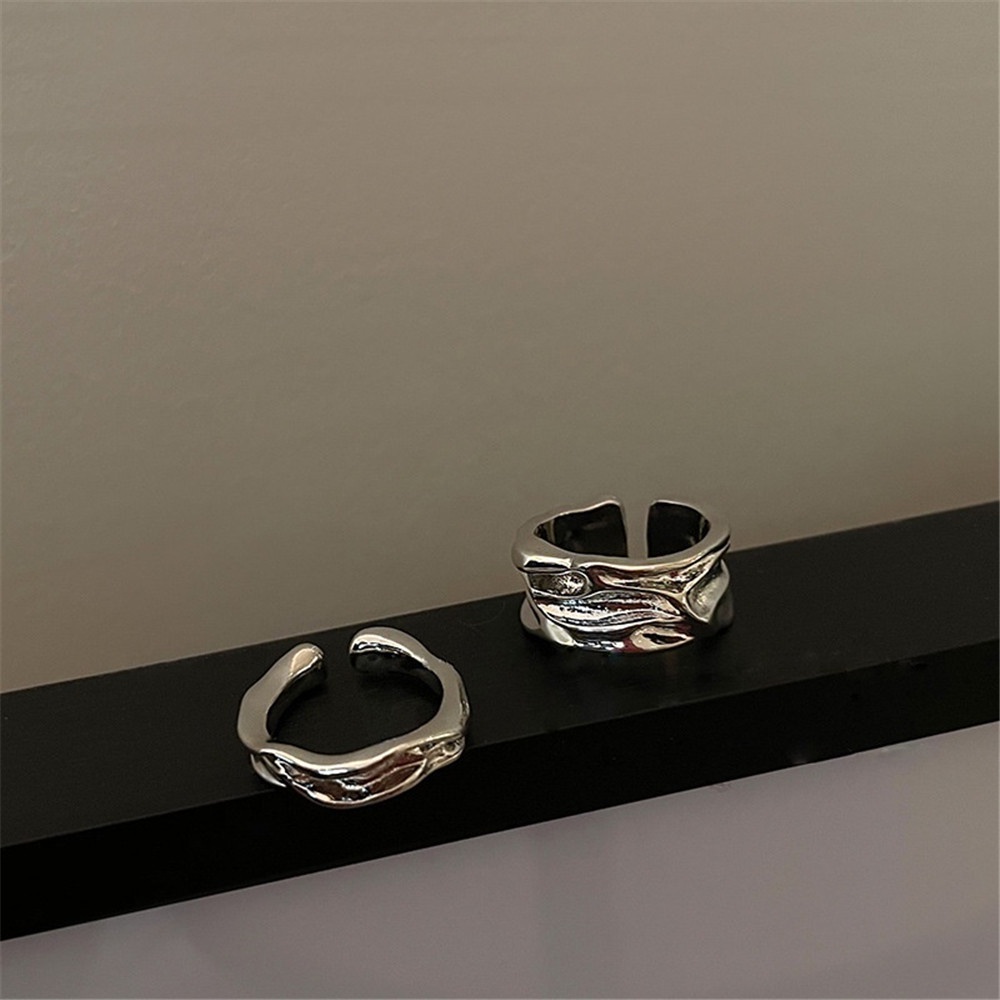 Set 2 Nhẫn Bạc Dạng Mở Thiết Kế Không Đồng Đều Phong Cách Hip Hop Cá Tính Dành Cho Nữ