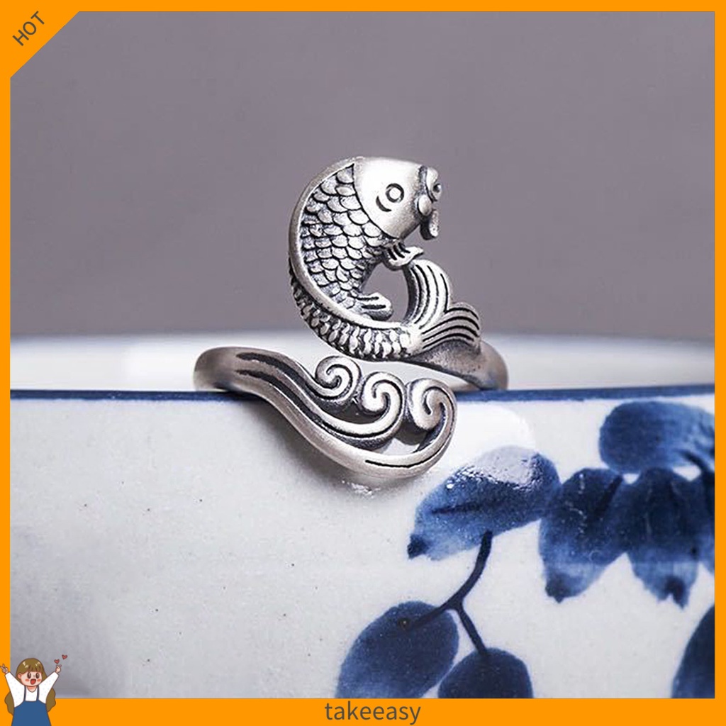 Nhẫn hở màu bạc hình chim công có thể điều chỉnh kích thước