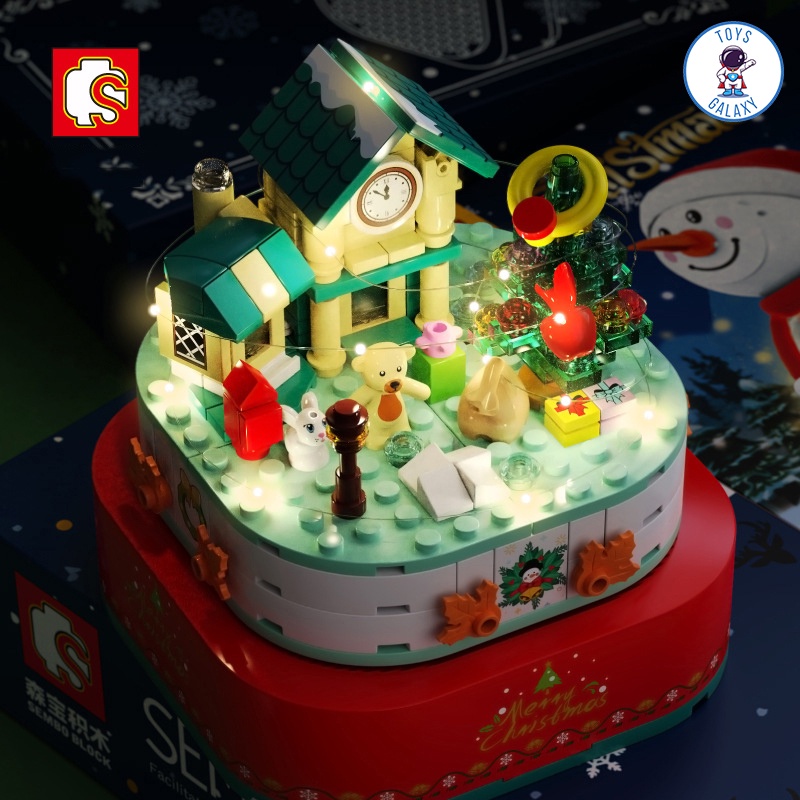Đồ Chơi Lắp Ráp Mô Hình Noel Mô Hình Ngôi Nhà Người Tuyết Đêm Giáng Sinh Hộp Nhạc Dây Cót Phát Sáng Cây Thông 601162