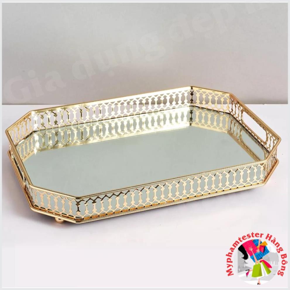 KHAY HỢP KIM MẠ VÀNG ĐẶT BỘ TRÀ HOẶC BỘ BÌNH CỐC MẶT KHAY TRÁNG GƯƠNG