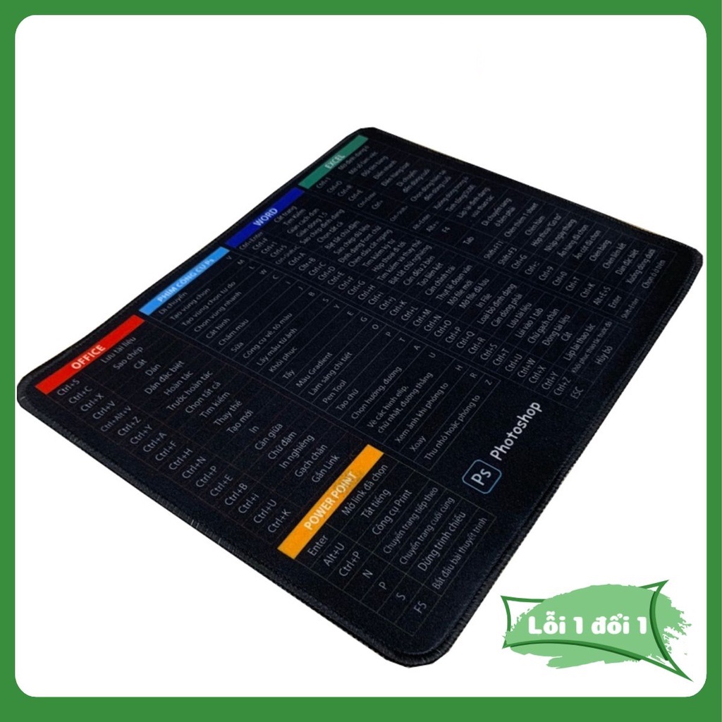 Miếng Lót Chuột Cỡ Lớn 25x30 Hình Công Thức Phím Tắt Dùng Cho Máy Vi Tính Văn Phòng PC Laptop