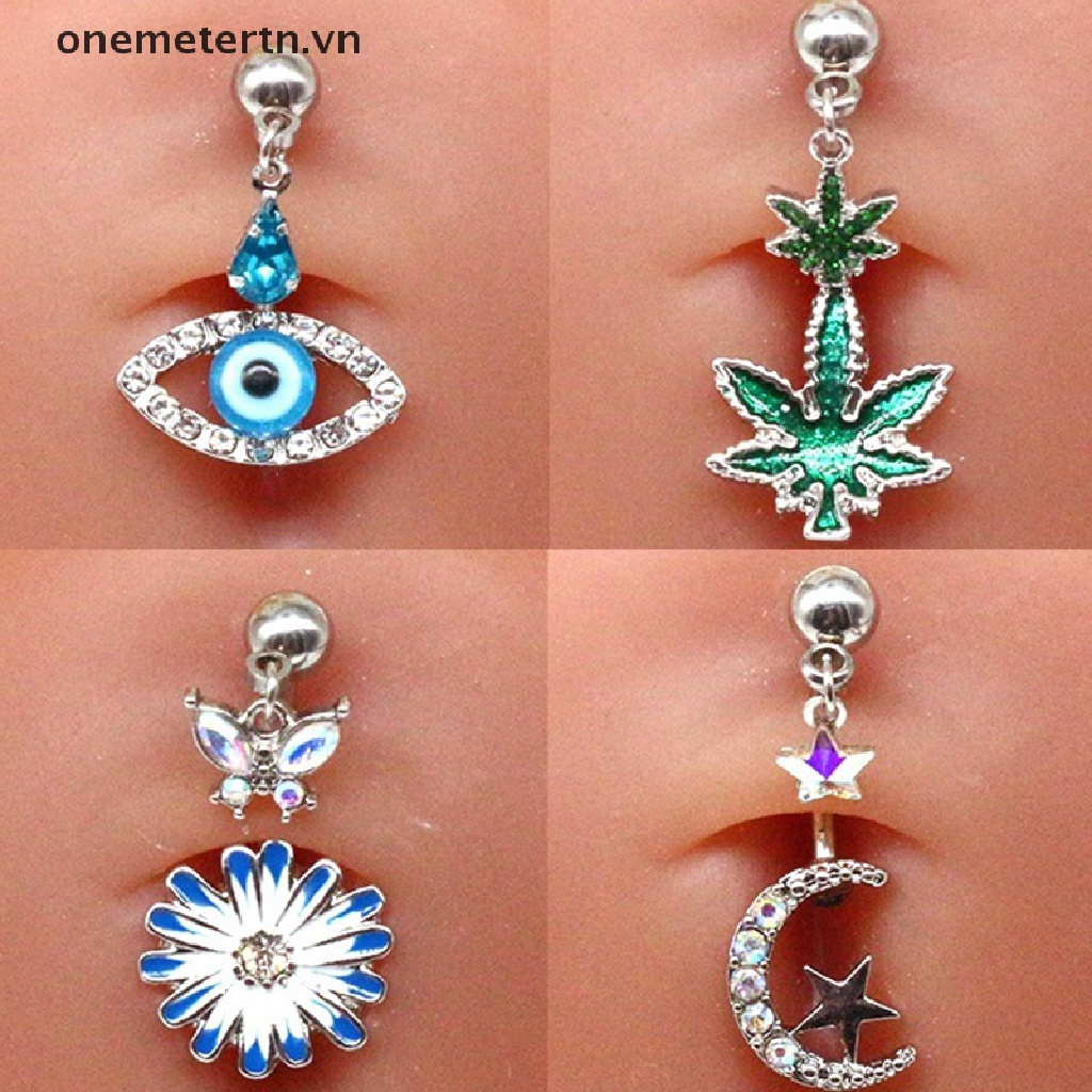 1 Khuyên Rốn Hình Trái Tim / Mặt Trăng / Lá Phong Bằng Thép Không Gỉ