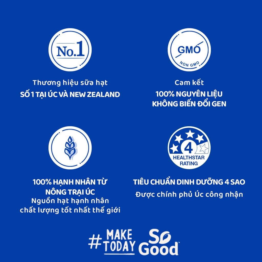 Sữa hạnh nhân ít đường - không đường - vanilla SO GOOD 1L calo thấp, bổ sung canxi và vitamin, phù hợp người ăn kiêng