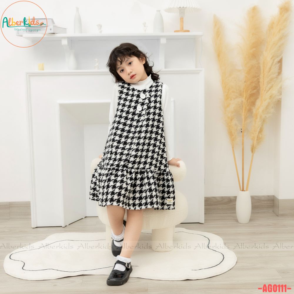 Váy bé gái thu đông ALBERKIDS dạ tweed  kẻ ziczac công chúa  xinh đẹp cho trẻ em 2,3,4,5,6,7,8,9,10,11,12 tuổi AG0111