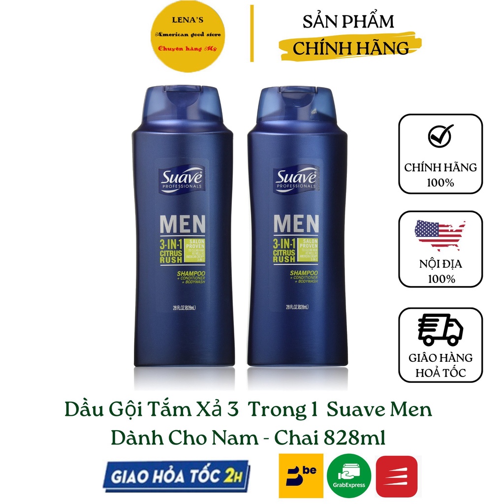 Sữa Tắm Gội Xả Dành Cho Nam Suave Men 3 in 1 828ml