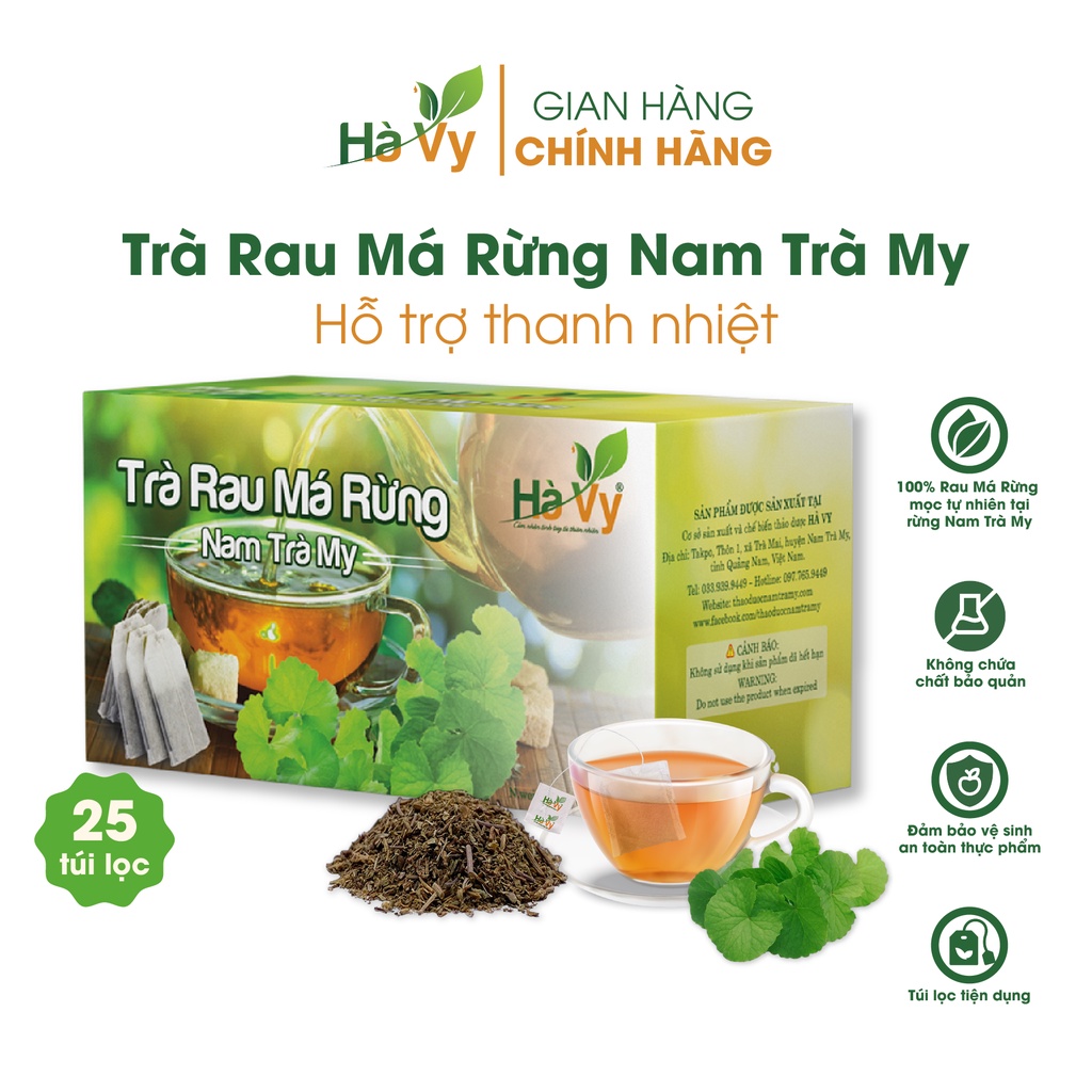 Trà Rau Má Rừng Nam Trà My Hà Vy hỗ trợ làm đẹp da, thanh nhiệt mát gan, giải độc hiệu quả (hộp 25 túi lọc x 2g)