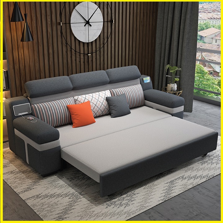 Giường Sofa Thông Minh, Sofa phòng khách  Mẫu Mới Nhất Có Loa  Khung Thép Chắc Chắn Vải Lanh Cao Cấp KT 2.1m x 2,05m