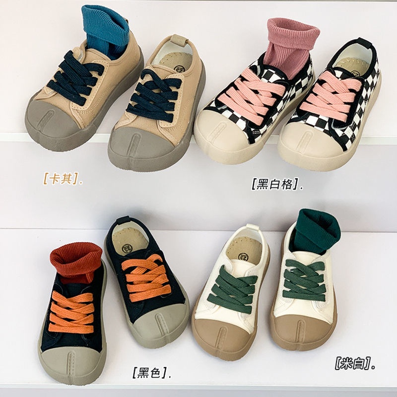 Giày Thể Thao Vải Canvas Giả Hai Màu Đen Trắng Thời Trang Mùa Xuân Cho Bé Mẫu Giáo