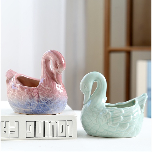 Chậu cây chuyển màu thiên nga voi động vật CHAU16 trồng hoa sen đá cây cảnh cute trang trí decor ống bút cắm đồ 13cm