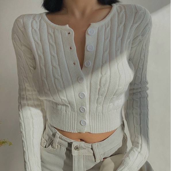 Áo Khoác Cardigan Lửng Tay Dài Eo Cao Quyến Rũ Trẻ Trung Phong Cách Retro Cho Bạn Gái