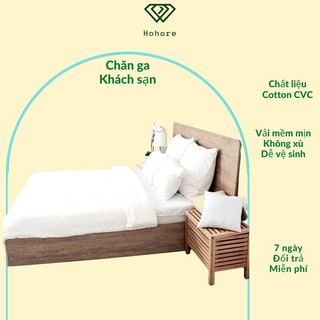 Bộ ga giường 2 vỏ gối khách sạn Riotex vải cotton trắng trơn cao cấp đủ size nệm cao từ 5cm - 27cm