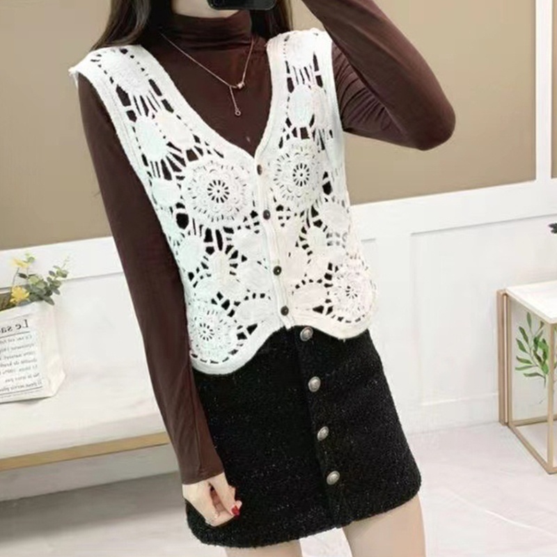 Áo Khoác Dệt Kim Không Tay Dáng Rộng Cài Nút Họa Tiết Hoa Thời Trang Mùa Thu Cho Nữ Thẻ