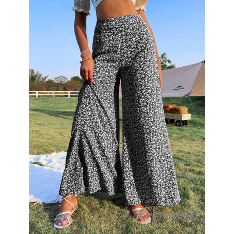 Quần Baggy Dài Ống Rộng Lưng Cao In Họa Tiết Hoa Thời Trang Cho Nữ Size XS / S / M / L / XL