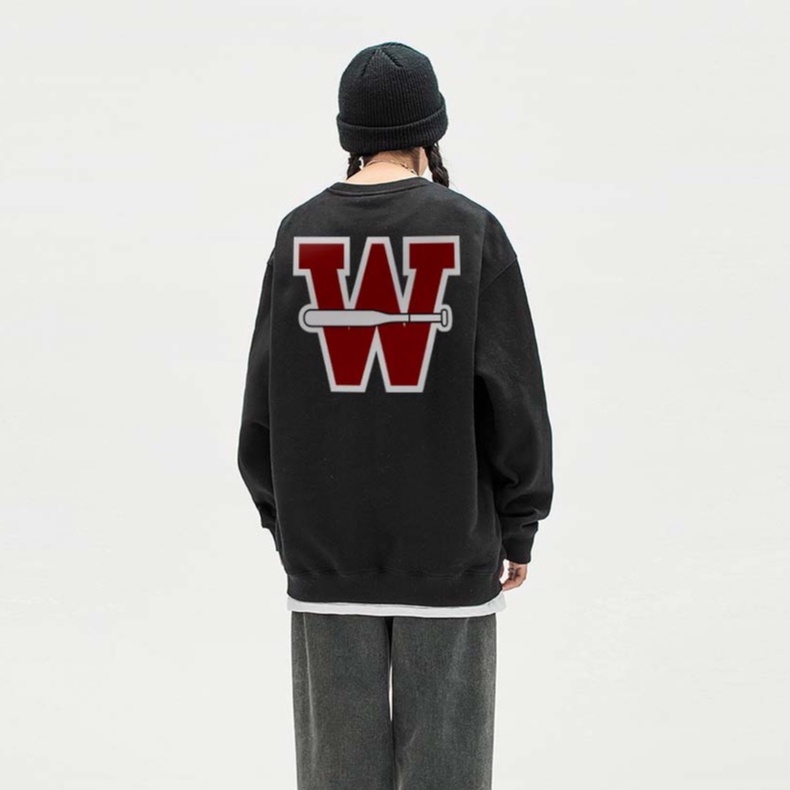 CLOT Áo khoác ulzzang vintage đen Letter Print áo dài tay oversize unisex 100%cotton