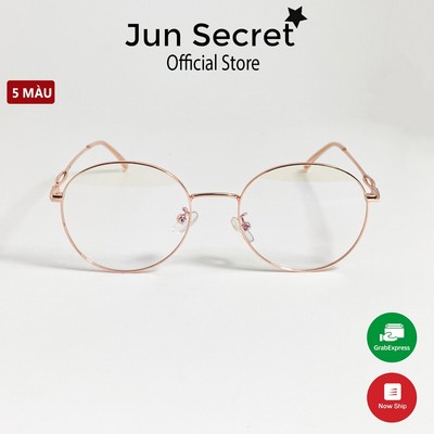 Kính giả cận nam nữ Jun Secret gọng kim loại, tròng bầu dục 0 độ chống nắng, chống tia UV cao cấp JS52275