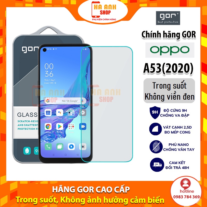 Bộ 2 Kính Cường Lực Oppo A53 2020 Full màn hãng Gor cao cấp(tặng mã freeship toàn quốc)