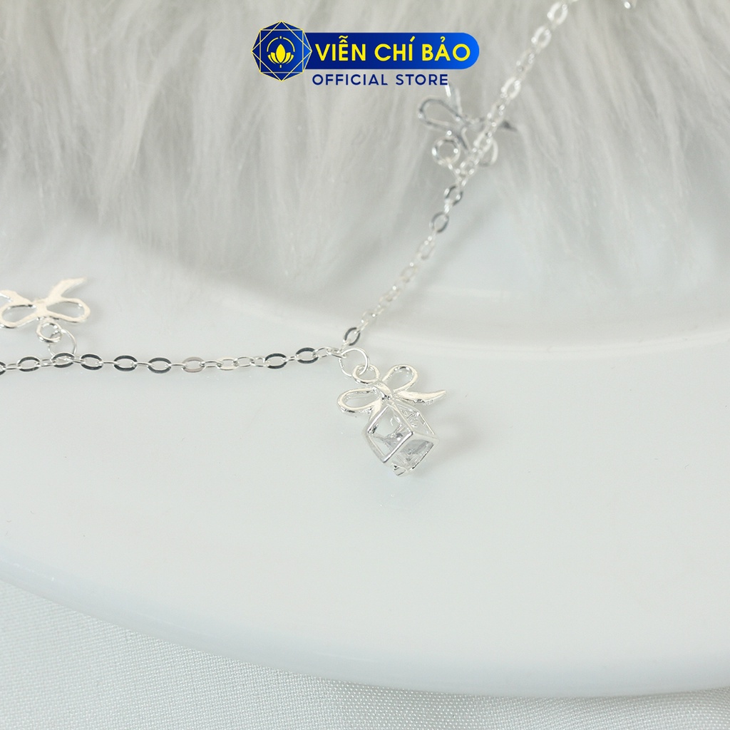 Lắc chân bạc nữ hình nơ khối lập phương chất liệu bạc 925 thời trang phụ kiện trang sức Viễn Chí Bảo L400725