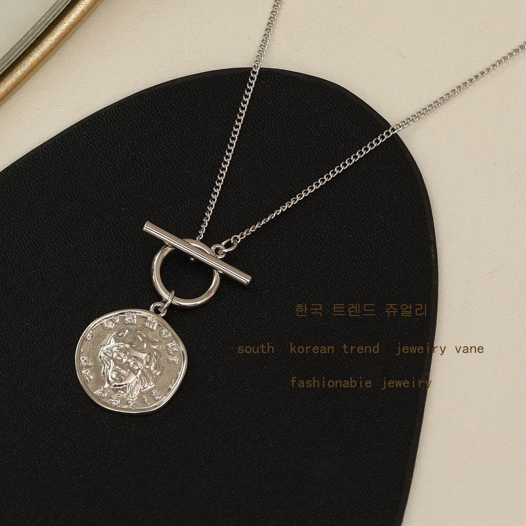 Vòng cổ Mạ Vàng 16K Phối Mặt Đồng Xu Thời Trang Retro Cho Nữ