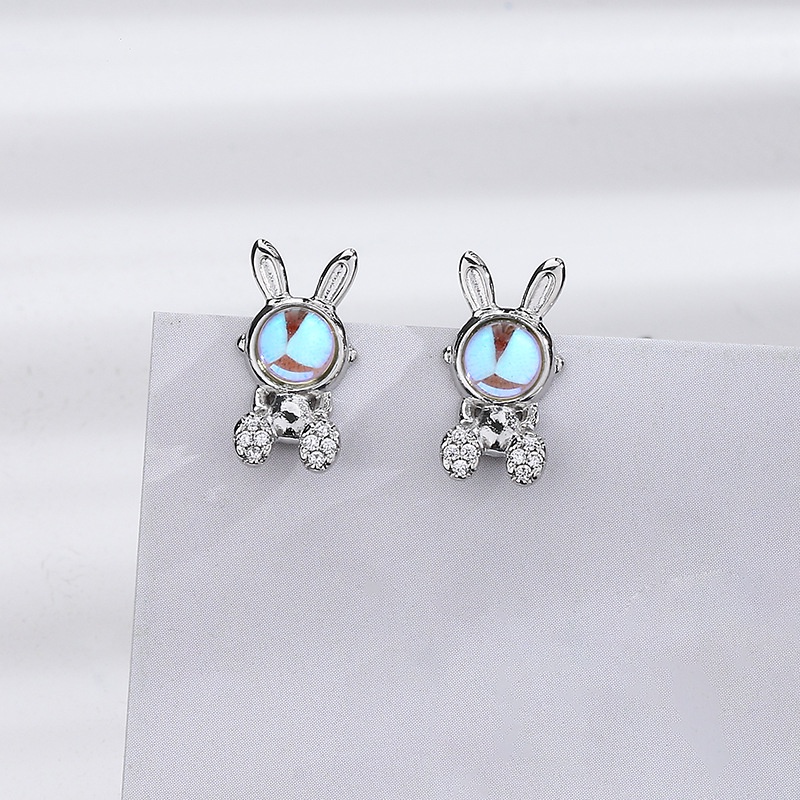 Bông tai dễ thương Hàn Quốc bông tai thỏ mặt trăng đá bông tai phụ nữ cao cấp bông tai kim bạc