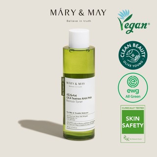 Nước cân bằng dịu da, ngừa mụn mary&may vegan cica tea tree aha pha toner 200ml
