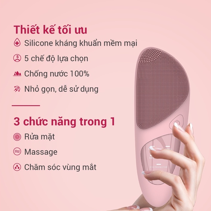 Máy rửa mặt Life360 LE-MRM22 (MÀU HỒNG), Rửa Mặt sạch sâu, Massage và Chườm nóng vùng mắt, Bảo hành chính hãng 6 tháng