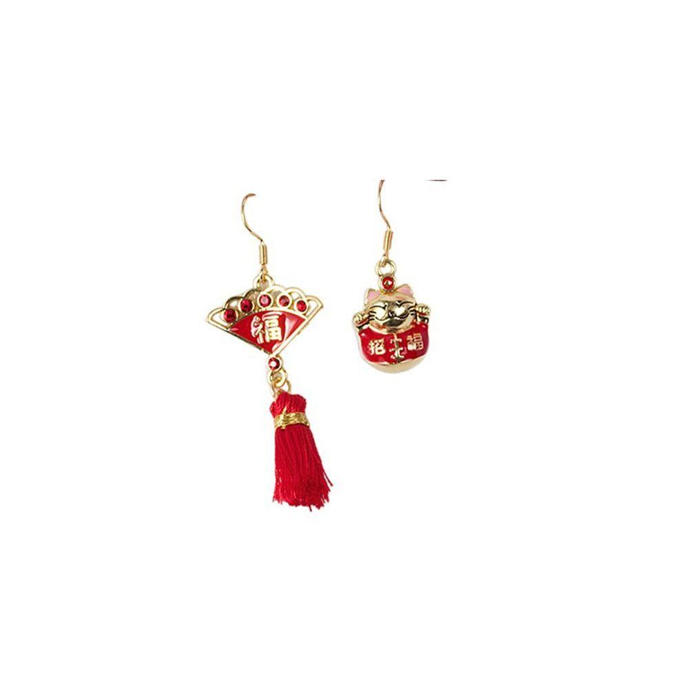 Khuyên Tai Dáng Dài Hình Mèo May Mắn Thắt Nút Kiểu Trung Hoa Sang Trọng Làm Quà Tặng Năm Mới Cho