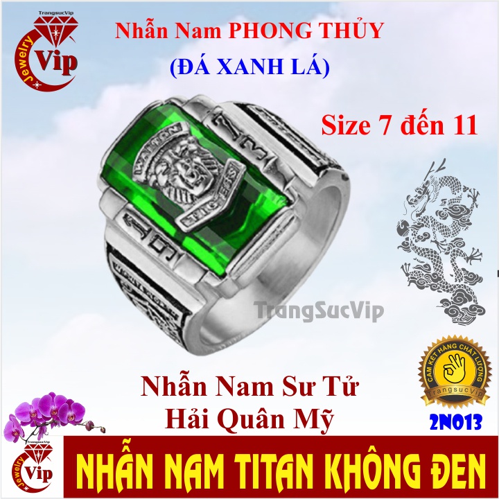 Nhẫn TITAN NAM Cá Tính Mặt Đá Xanh Lá, Xanh Dương, Đỏ, Đen - 2N013D