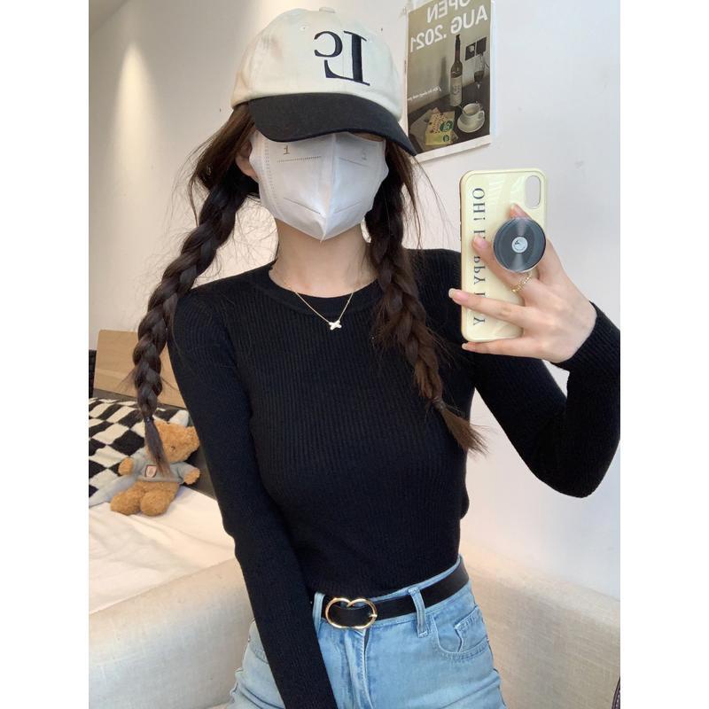 Áo Len Tay Dài Cổ Tròn Màu Trơn Thiết Kế Mỏng Kiểu Dáng Mới Thời Trang Dành Cho Nữ