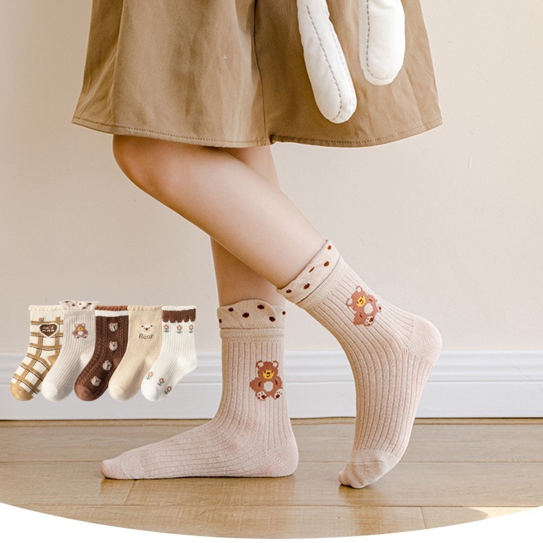 Vớ Cho Bé  𝐅𝐑𝐄𝐄𝐒𝐇𝐈𝐏 Set 5 Đôi Tất Dễ Thương Nhiều Màu Sắc Phong Cách Hàn Quốc Cho Bé 1 Tuổi Đến 5 Tuổi