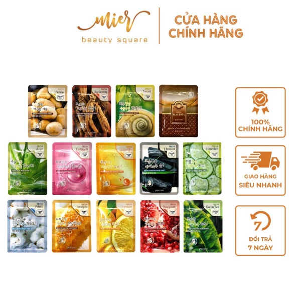 Mặt Nạ Dưỡng Da 3W CLINIC Fresh Mask 23ml Đủ Vị Chính Hãng Cung Cấp Vitamin Làm Dịu Mát Trắng Da Ngừa Lão Hóa