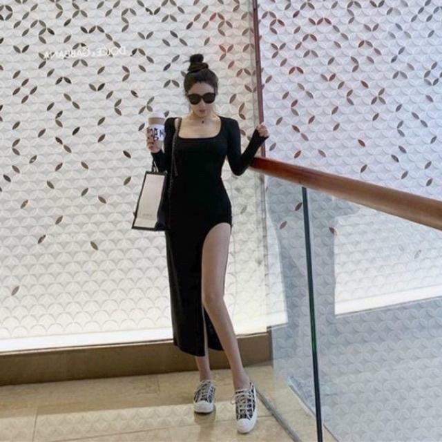 ĐẦM BODY TAY DÀI XẺ TÀ COTTON LẠNH