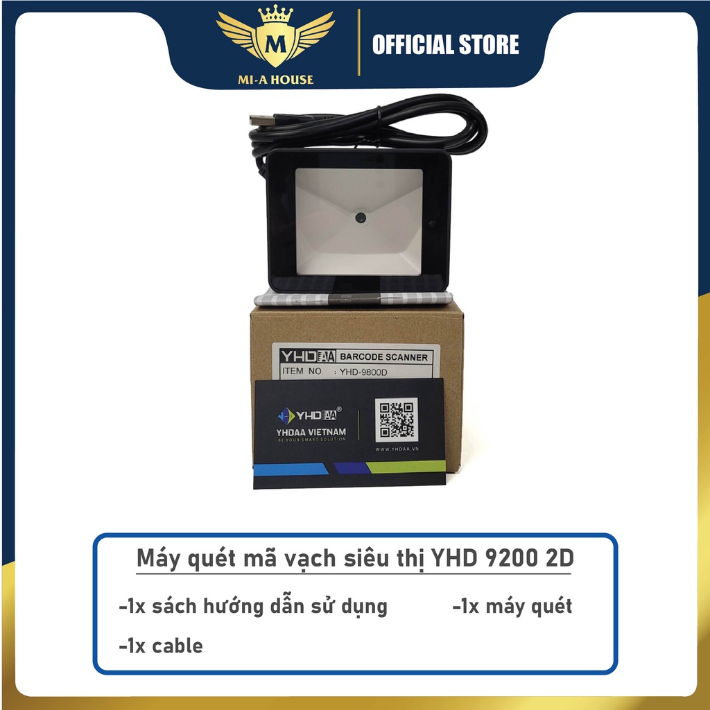 Máy quét mã vạch đa tia YHD 9800 2D - Máy Scan mã vạch Qr để bàn dùng cho Siêu thị, Cửa hàng