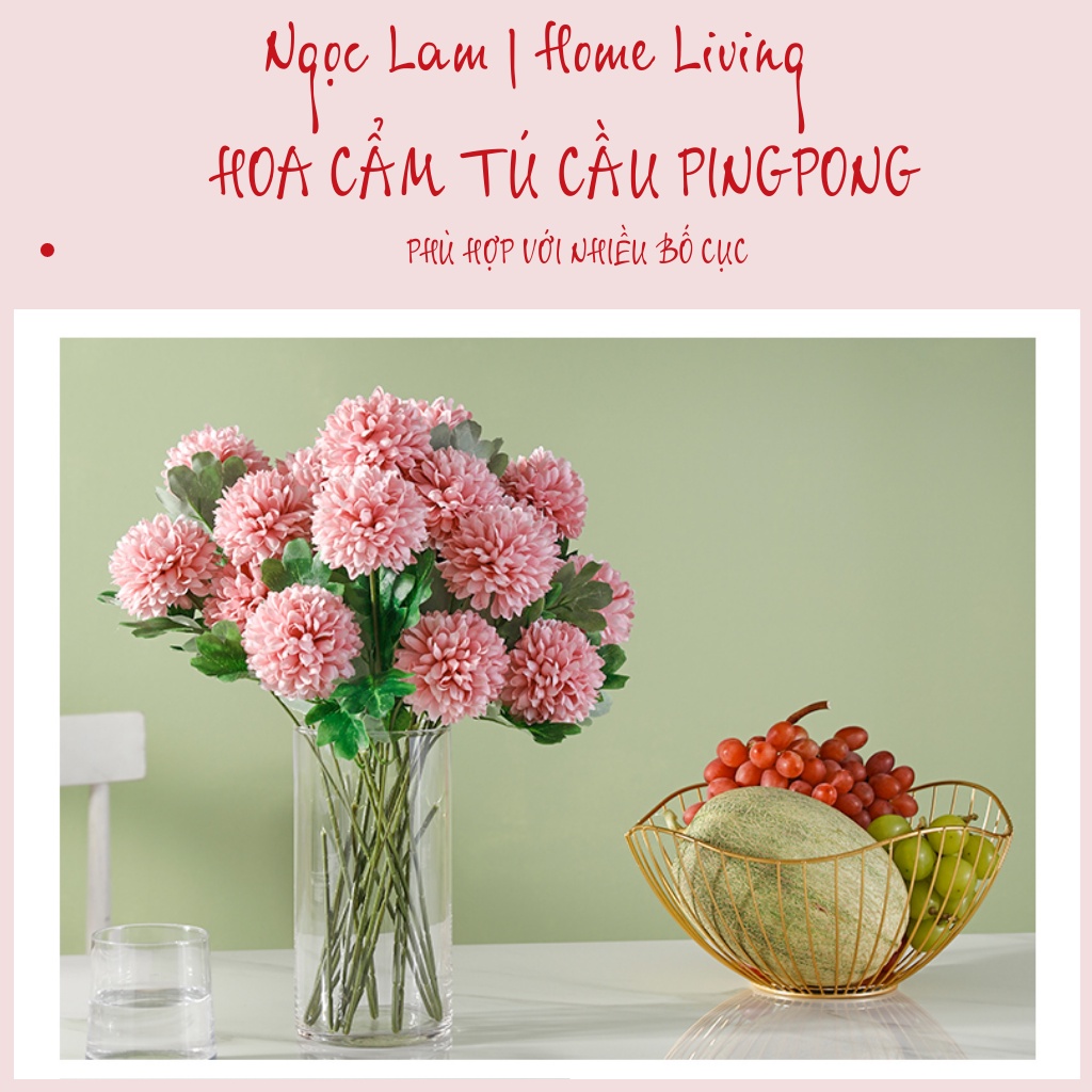 Hoa Cúc Ping Pong Giả, Cành Hoa Cúc Xù, Cành Cúc Pingpong 3 Bông, Trang Trí Phòng Ngủ, Quán Cafe, Spa, Studio