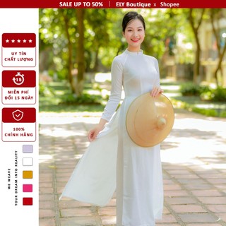 Áo dài trắng học sinh, sinh viên ELY lụa tây thi trơn chuẩn form đẹp LHS01