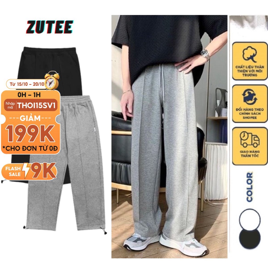 Quần jogger nam nữ unisex thể thao ZUTEE Quần nỉ da cá ống rộng dây rút bo chun