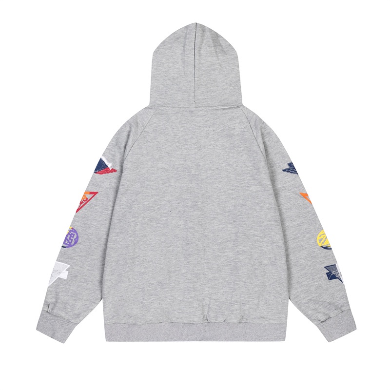 A &amp; J High Áo Hoodie Dáng Rộng Có Dây Kéo In Logo Biểu Tượng Bắt Mắt Màu Tương Phản Thời Trang Đường