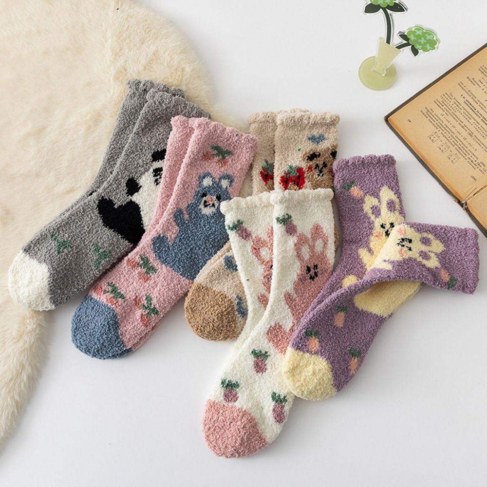 AROMA Vớ Nhung San Hô Giữ Ấm Họa Tiết Thỏ / Gấu Trúc Hoạt Hình Dễ Thương Cho Bé Gái