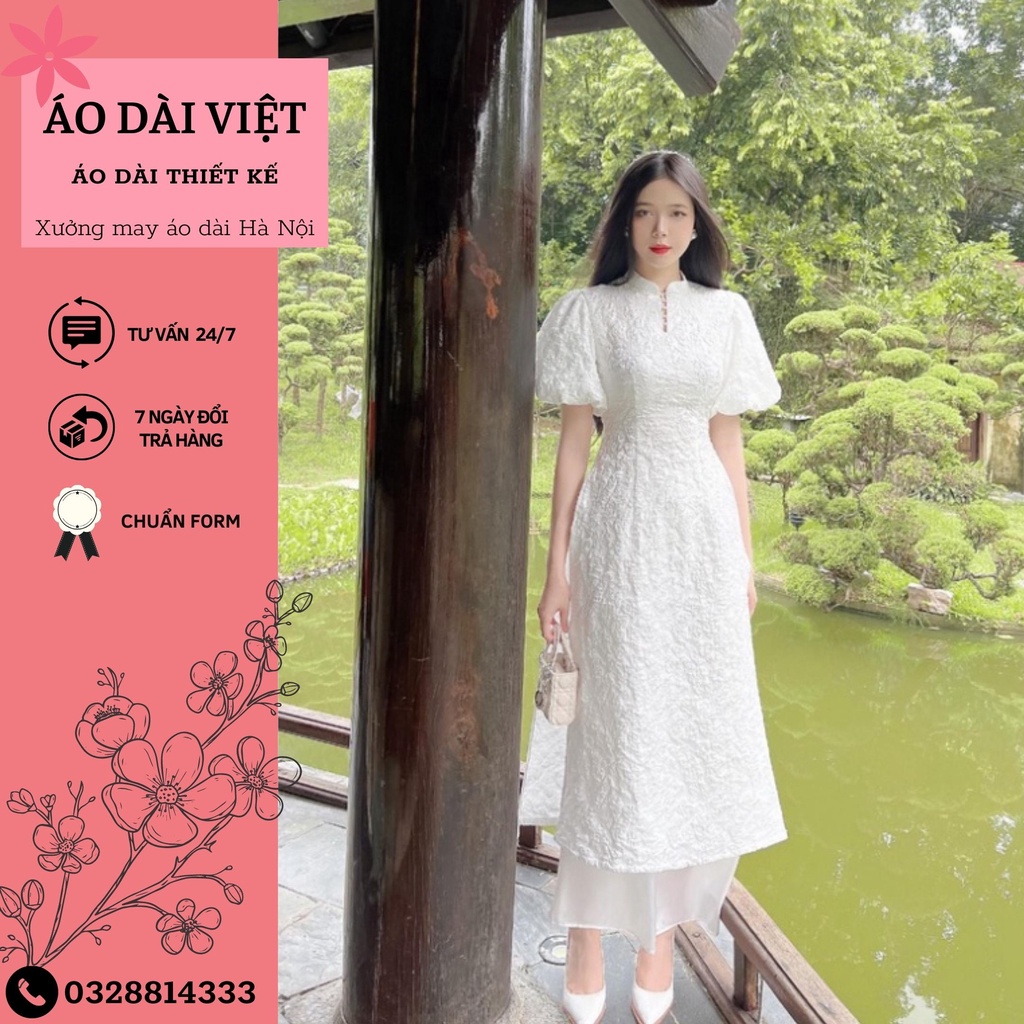 Áo dài cách tân chất vải tơ xốp mềm mịn không ngứa phối tay phồng siêu xinh chuẩn form