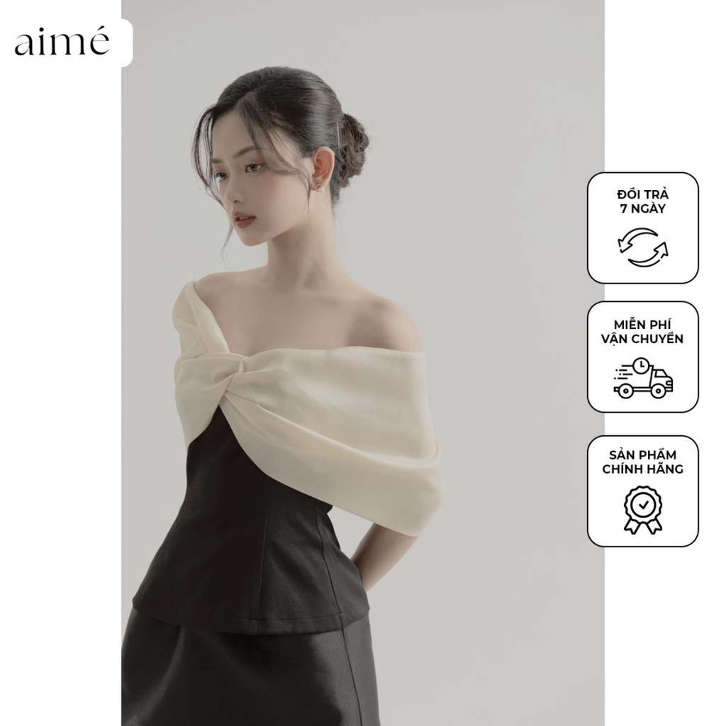 Áo trễ vai trượt hàn phối tơ mềm sang chảnh Vivian Top (Phần nơ đã được sửa đi nhỏ hơn so với ảnh vì KH góp ý)