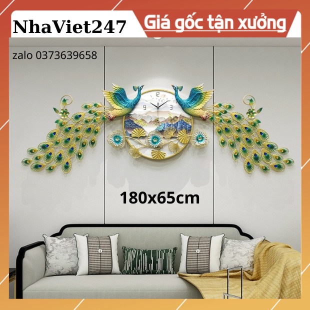 Đồng Hồ Treo Tường Trang Trí Chim Công-Mã 2888-1-Kt-180x65cm-tranh decor kim loại đẹp,rẻ-quà tặng ý ngĩa- bh 5 năm