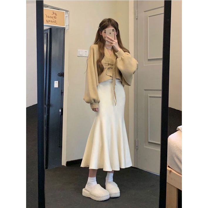 Chân váy đuôi cá len mỏng cạp chun phong cách hàn quốc